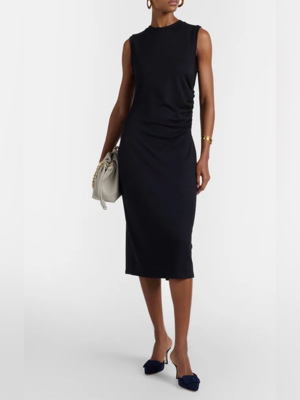 Vince Side Ruched Sleeveless Knit Midi Dress
in Black